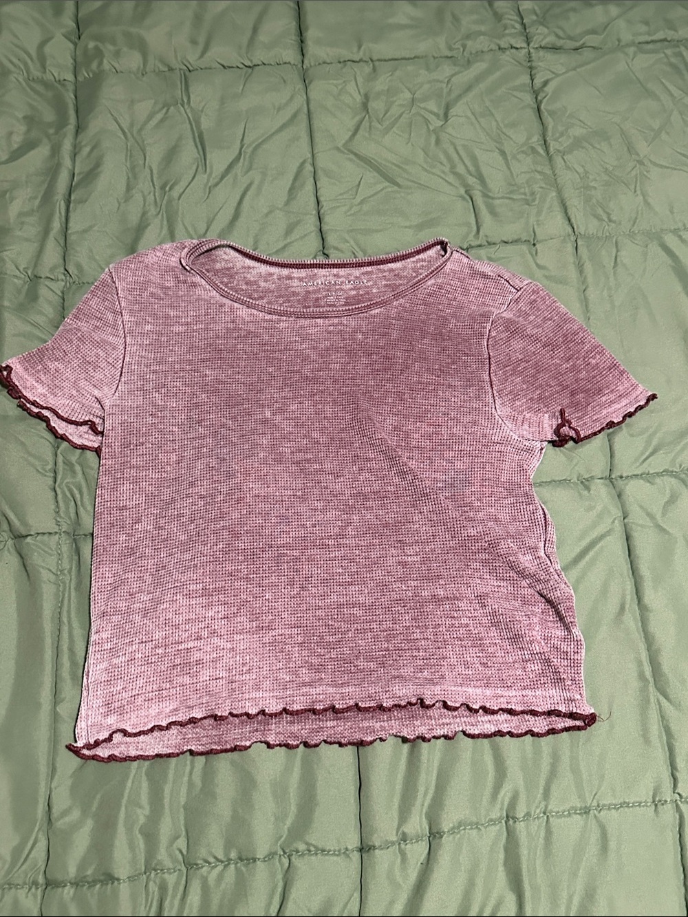 American Eagle Outfitters Pink Ribbed Lettuce-Edge Crop Tee